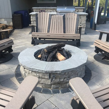 Large Kansas Paver Patio with Fire Pit, Grilling Station, and Basketball Court!