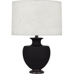 Robert Abbey - Robert Abbey MDC22 Michael Berman Atlas - One Light Table Lamp - Shade Included: TRUE  Designer: Michael Berman  Cord Color: Silver  Base Dimension: 5.38 x 1.25Michael Berman Atlas One Light Table Lamp Matte Dark Coal Glazed/Deep Patina Bronze Oyster Linen Shade *UL Approved: YES *Energy Star Qualified: n/a  *ADA Certified: n/a  *Number of Lights: Lamp: 1-*Wattage:150w E26 Medium Base bulb(s) *Bulb Included:No *Bulb Type:E26 Medium Base *Finish Type:Matte Dark Coal Glazed/Deep Patina Bronze
