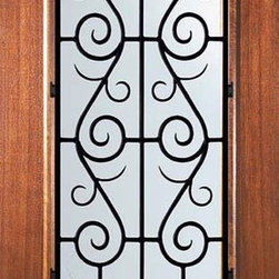 Slab Single Door 80 Wood Mahogany St. Charles 3/4 Lite Wrought Iron - Front Doors