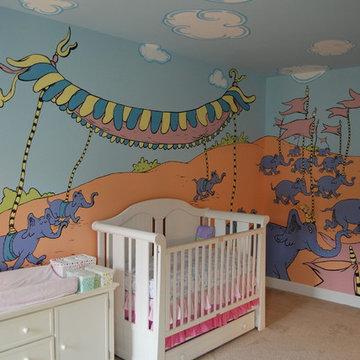 Oh, The Places You'll Go! Dr. Seuss Mural throughout a nursery