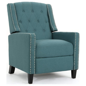 Accent Chair, Birch Legs With Tufted Polyester Seat, Recliner Design, Dark Teal