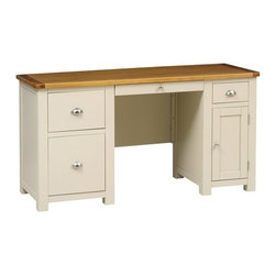 Lundy Stone Grey Double Pedestal Desk - Bedroom & Makeup Vanities