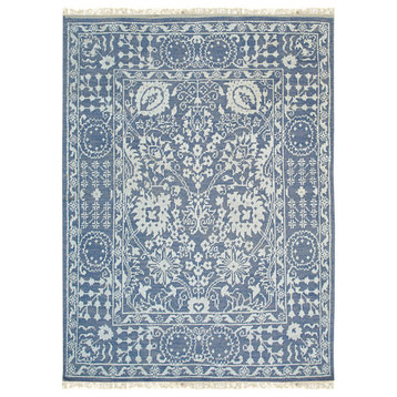 EORC Blue Hand Knotted Wool/Bamboo Silk Agra Rug 9' x 12'