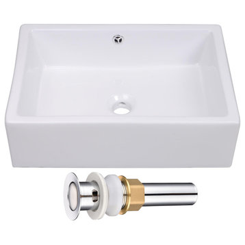 Aquaterior Rectangle Porcelain Ceramic Bathroom Sink with Drain & Overflow