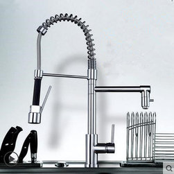 Solid Brass Spring Kitchen Tap with Two Spouts (Chrome Finish) T0783-2 - Kitchen Faucets