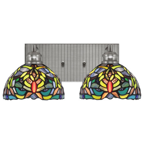Edge 2-Light Bath Bar, Brushed Nickel Finish, 7" Kaleidoscope Art Glass