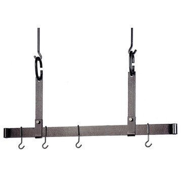 Handcrafted 54" Adjustable Ceiling Bar w 12 Hooks Hammered Steel