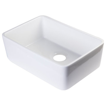 ALFI brand AB503UM-W 24 inch White Single Bowl Fireclay Undermount Kitchen Sink