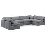 Meridian Furniture - Indulge Upholstered Modular U-Shaped Sectional, Grey, 6-Piece: 4 Armless Chair, 2 Corner Chair, Down Stuffed Velvet - Experience ultimate comfort and style with our grey velvet Indulge Sectional. The luxurious velvet will elevate the aesthetic of any room. This sofa provides ample space for you to relax while its modular build offers the option of unlimited configurations. Whether you're looking to add a stylish element to your living room or a comfortable seating option to your bedroom, this sofa is the perfect choice.
