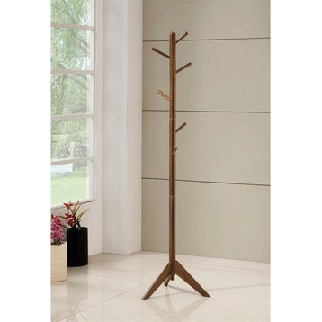 Coaster Modern Wood Coat Rack with 6 Hooks Staggered in Walnut