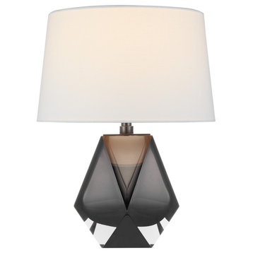 Gemma Small Table Lamp in Smoked Glass with Linen Shade