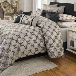 AICO Furniture - Daytona Silver Circle Patterned 10-pc King Bedding Set - MABCS- - Bedroom Products