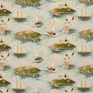 Costal Lighthouse Woven Novelty Upholstery Fabric By The Yard