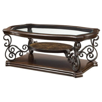 Coffee Table with Tempered Glass Top, Deep Merlot
