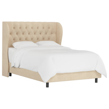 Bradwell Tufted Wingback Bed, Velvet Pearl, Queen