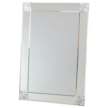Rectangle Beveled Mirror With Mother of Pearl Accent, Silver