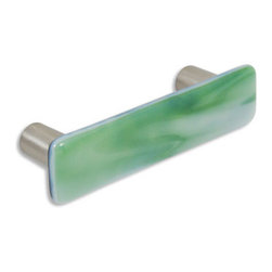 CKP - Art Glass Pull, Light Green Swirl, Dull Brushed Nickel Base - Cabinet And Drawer Handle Pulls