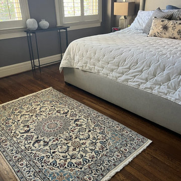 Nain Persian Rug with accents of silk adorns master bedroom suite!
