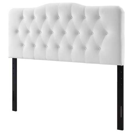 Contemporary Modern Bedroom King Size Tufted Headboard, Velvet Fabric, White