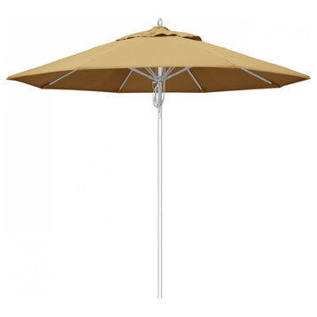 9' Patio Umbrella Silver Pole Fiberglass Rib Pulley Lift Sunbrella, Wheat