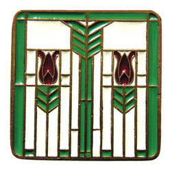 Inviting Home Inc. - Prairie Tulip Knob, Antique-Style Brass With Spring Green-Berry-Cream Enamel - Cabinet And Drawer Knobs
