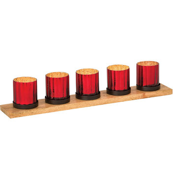 Traditions Votive Tray - Mango Wood, Antique Red