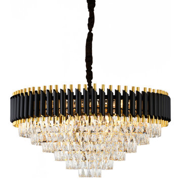 16-Light D32" Black And Gold Stainless Steel Chandelier With Crystals