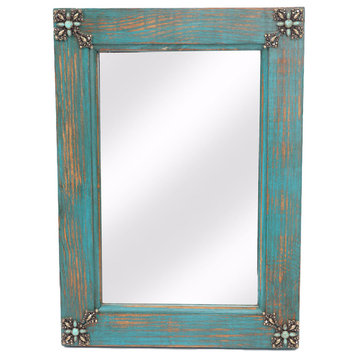 Concho Cross Rustic Mirror, Turquoise