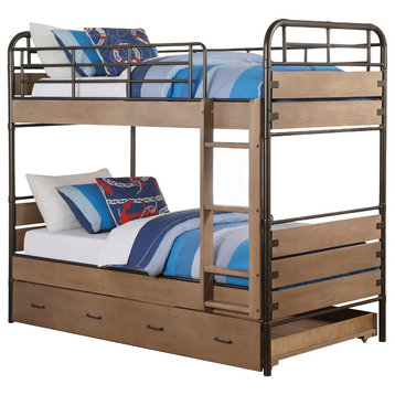 ACME Adams Twin/Twin Bunk Bed and Trundle, Antique Oak
