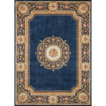 Momeni - Momeni Harmony India Hand Tufted Transitional Area Rug Blue 5' X 8' - The antique-style embellishment of this traditional area rug adds ornamental flourish to floors throughout the home. Available in royal shades of sage green, soft blue, ivory, rose and regal burgundy red, the ornate gold scrolls and scallops of each decorative floorcovering reflect the gilded grandeur of French baroque style. Hand tufted from 100% natural wool fibers, the curling vines and lush floral bouquets of the borders are hand carved for exquisite depth and dimension.