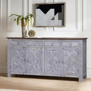 Selden Reclaimed Wood Handcarved 4 Drawer Large Sideboard