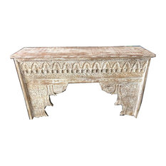 Mogul Interior - Consigned Vintage Whitewashed Hall table Decorative Surround Mantle Console - Console Tables