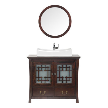 Maykke Kumi 36" Pacific-Rim Bathroom Vanity Set in Vintage Walnut