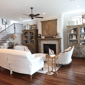 French built-in cabinets with Italian linen sipcovered furniture