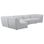 Meridian Furniture - Miramar Linen Textured Fabric  5-Piece Modular L-Shaped Sectional, Grey - Bring home the Miramar modular sectional to give your home a comfortable new element. This welcoming sectional has a modular design, so you can move its components to suit your preferences. Premium construction using a solid frame and soft grey linen textured upholstery makes it a durable choice for the living room or family room. Pairing its components with other pieces in the Miramar lineup is easy, thanks to attachment latches on each piece.