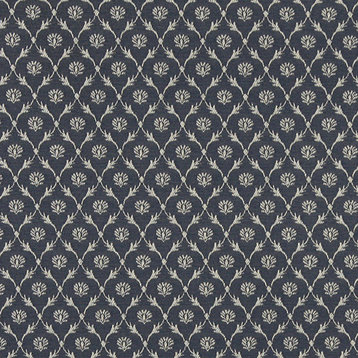 Navy Blue, Trellis Jacquard Woven Upholstery Fabric By The Yard