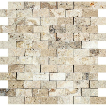 Philadelphia Travertine Brick Mosaic, 1 X 2 Split-Faced
