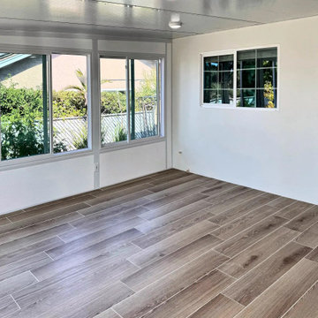 Old exterior wall plastered smooth inside sunroom, Vista