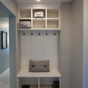 White and Oil Rubbed Bronze Boot Bench with open storage