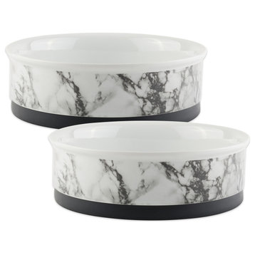 DII Pet Bowl White Marble Small 4.25dx2h, Set of 2