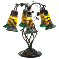 Meyda Lighting 19"H Tiffany Pond Lily Amber and Green 6 LT Table Lamp
