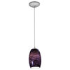 Sydney Brushed Steel One-Light Mini Pendant with Purple Swirl Glass