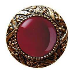 Inviting Home Inc. - Victorian Knob, 24K Gold Plate With Red Carnelian - Cabinet And Drawer Knobs