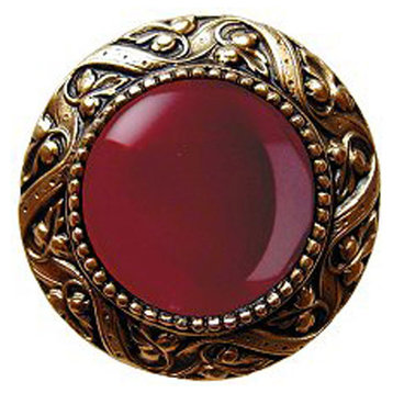 Victorian Knob, 24K Gold Plate With Red Carnelian