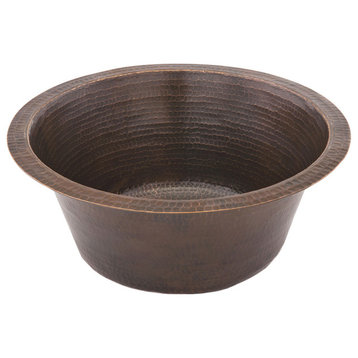 16" Round Hammered Copper Bar Sink With 2" Drain Size, 3.5"