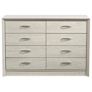 Bowery Hill 8-Drawer Mid-Century Engineered Wood Dresser in White Washed Oak