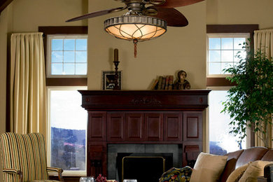 Large island style formal and enclosed dark wood floor living room photo in San Diego with beige walls, a standard fireplace, a wood fireplace surround and no tv