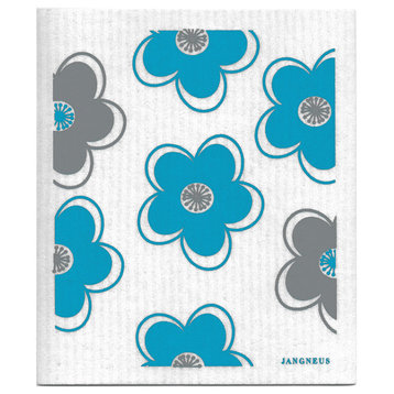 Swedish Dishcloth/Sponge Cloth, Two-Tone Flowers, Turquoise