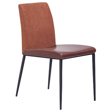 Rasmus Side Chair With Dark Brown Leatherette and Orange Fabric Set of 2