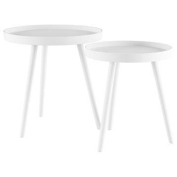 Lavish Home Pair Nesting Accent Tables With Tray Top, White